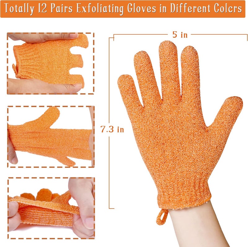 CVNDKN Shower Gloves,24 Pcs Exfoliating Bath Gloves,Body Scrub Gloves with Hanging Loop for Beauty Spa Massage Skin Shower Body Scrubber-12 Colors - Image 2